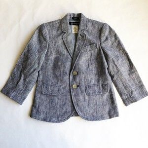 J Crew Crewcuts Boys 3 Thompson Blazer Blue Linen Cotton Lined Pockets 2 Button